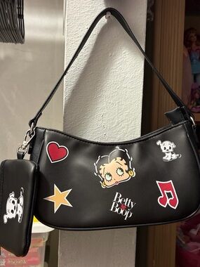 Betty Boop Black Shoulder Bag with Graphic Icons